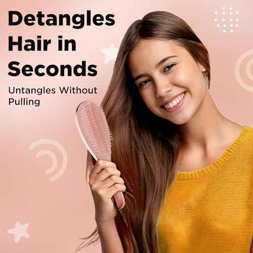 6 Pcs Hair Brush Set with Brush & Combs - Detangling Brush for All Types with Wide Tooth & Tail Comb, Scrunchie & Claw Clip - Hair Care Gift Set with Stickers for Teen Girls, Women & Kids