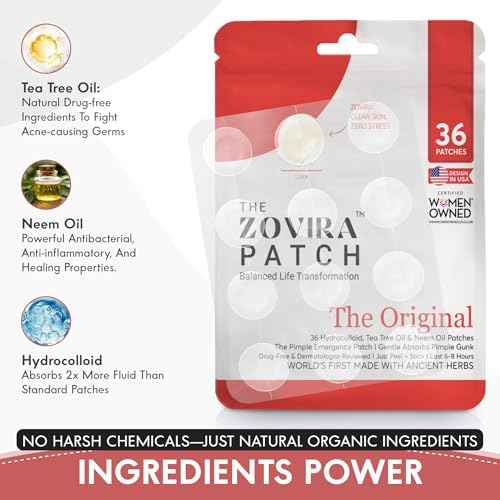 Zovira Original Spot Patches - Advanced Blemish Patches with Niacinamide, Tea Tree & Neem Oil (36ct) for Day & Night Use