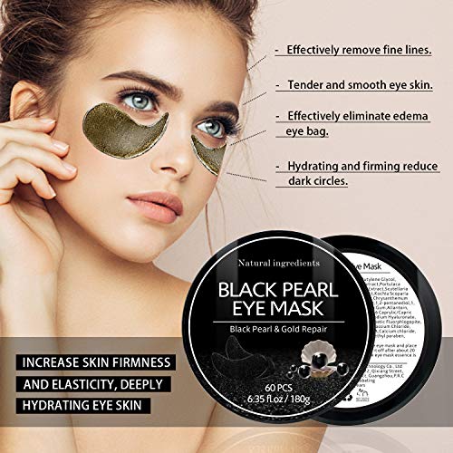 Under Eye Patches, Eye Mask Black Pearl, Puffy Eyes Dark Circles Brighten Treatments, 60PCS Collagen Under Gel Pad for Lighten Wrinkles Anti-Aging, Fine Lines Eye Bags Women Men