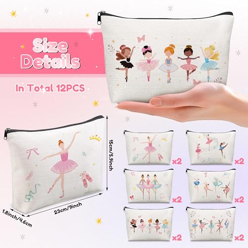 Y1tvei Ballerina Canvas Makeup Bags - Cute Ballet Dancing Girls Watercolor Cosmetic Bag Gift for Ballet Lover Small Portable Travel Toiletry Zipper Canvas Pouch for Holiday Birthday Dance Stuff, 12Pcs