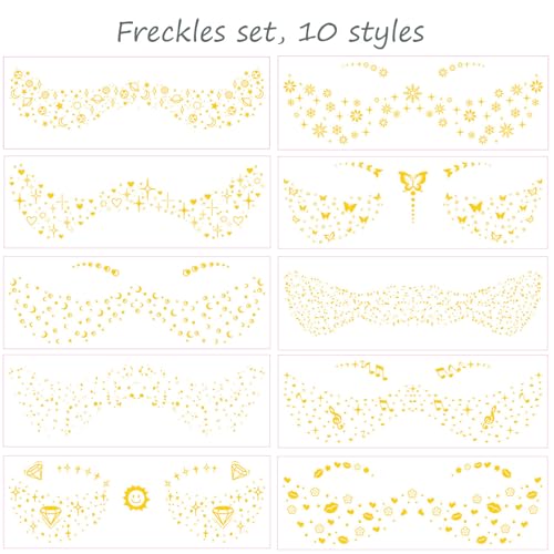 Golden Glitter Freckle Patches - 10Pcs Waterproof Face Tattoos