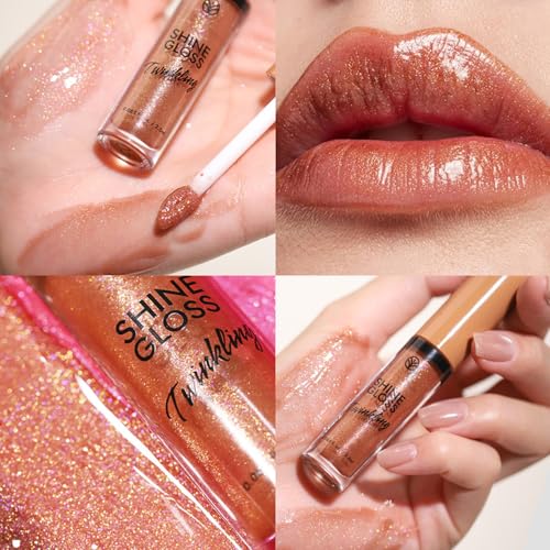 Brown Shimmer Plumping Lip Gloss with Glitter - Non Sticky