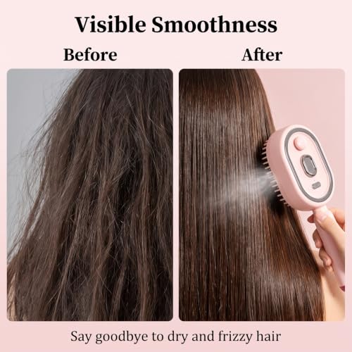 Electric Spray Hair Brush with Air Cushion, 3-in-1 Massage & Anti-Static Dryer (Rechargeable) Pink