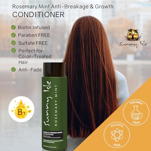 Sunny Isle Rosemary Mint Hair & Strong Roots Conditioner - Anti-Breakage, Growth, Biotin, Castor Oil - 12oz