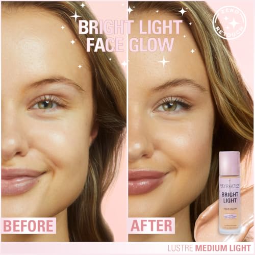Revolution Beauty London, Bright Light Face Glow, Lightweight & Brightening Multi-Use Skin Tint, Illuminating and Natural Glow Finish, Lustre Medium Light, 0.77 Fl. Oz