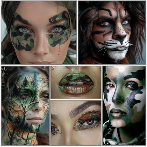 Camouflage Face Paint Set - Black Green Brown Camo Makeup Kit