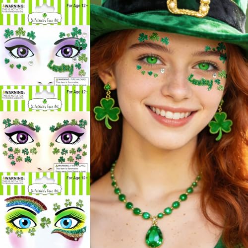 St Patrick's Day Face Tattoos - 3 Sheets Shamrock Stickers