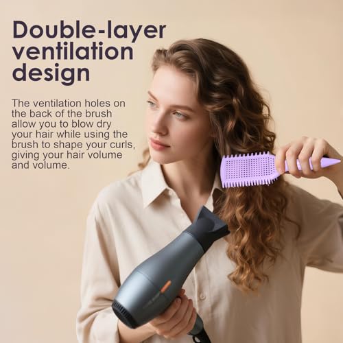 QUWHE Curl Defining & Detangling Brush – Dual-Vented Flexible Bristles, Purple
