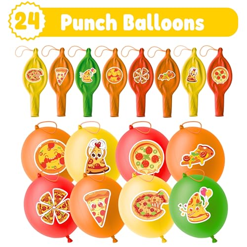 72 PC Pizza Party Favors Set - Tattoos & Punch Balloons