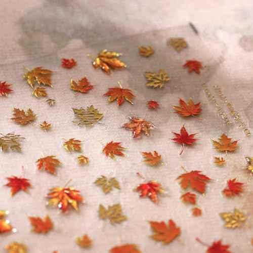 Fall Maple Leaves Nail Decals for Nail Art Embossed Autumn Leaf Nail Stickers Bronzing Maple Leaf Nail Art Stickers 5D Self-Adhesive Thanksgiving Nail Decoration Supplies for Women Girls 1 Sheets