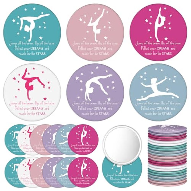 18 Pcs Gymnastics Gifts Bulk Gymnastics Party Favor Mini Compact Mirror 2.76 Inches Inspirational Easter Gifts for Sports Lover Team Gym Supplies(Colorful)