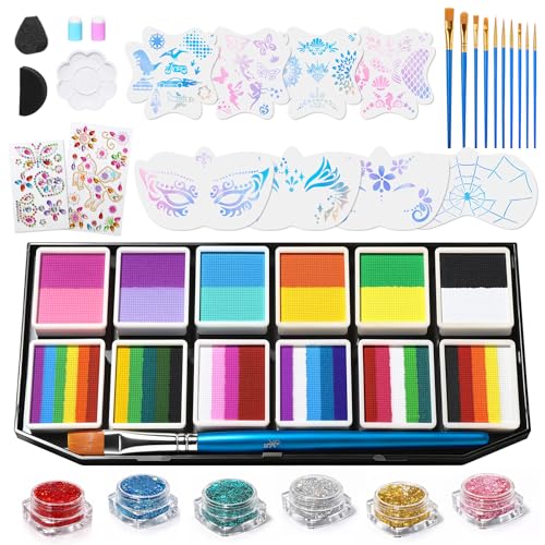42-Color Face Paint Kit with Brushes & Stencils