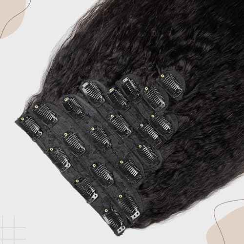 Kinky Straight Clip ins Human Hair Double Weft 8Pcs 120G 4c Yaki Straight Clip Ins Hair Extensions Full Head Brazilian Remy Hair for Women Natural Black(18inch)