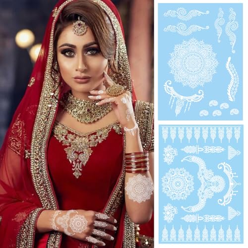 Henna Tattoo Stickers - 10 Sheet White Flower & Lace Designs