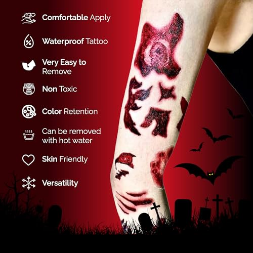 60 Sheet Halloween Zombie Scar Tattoo Stickers