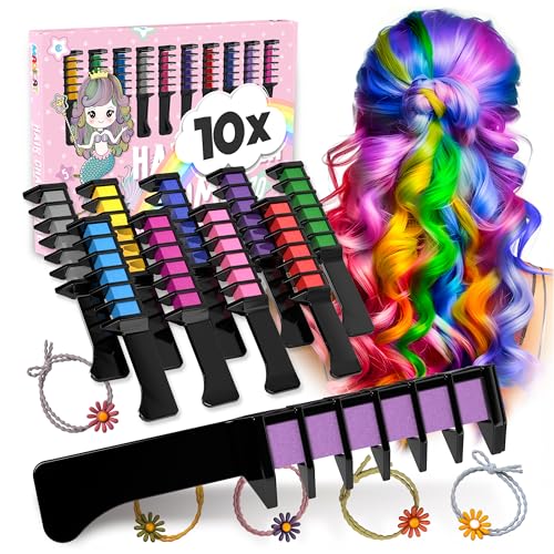 Magicat Hair Chalk Comb Set – 10 Washable Colors + Hair Ties