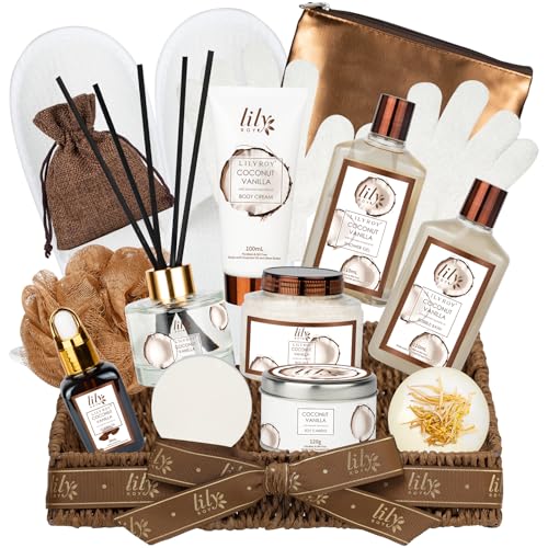 LILY ROY 17-Piece Coconut Vanilla Spa Gift Set - Hydrating Bath Basket