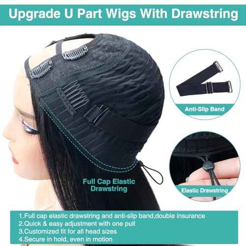Ainmeys Kinky Straight U Part Wigs 200% Brazilian Yaki Straight Upgrade U Shape Human hair Wigs With Drawstring for Women No leave out wear and go Glueless Clip In Half Wigs (26IN)