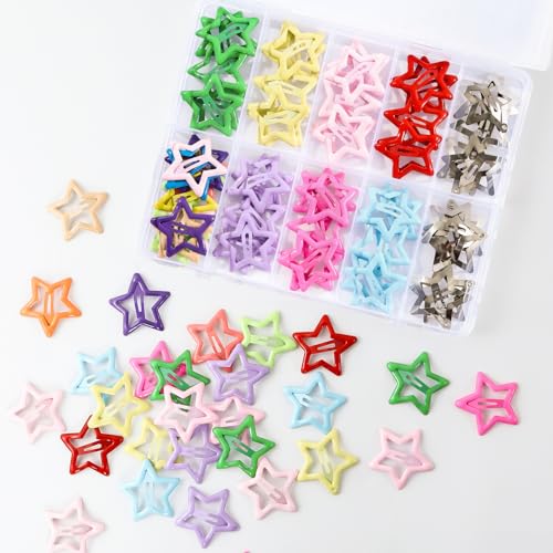 55pc Star Hair Clips Set - Colorful Metal Snap Barrettes