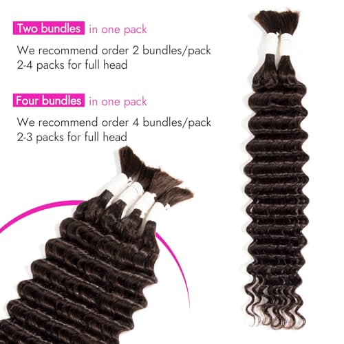 Gopukso Deep Wave Human Braiding Hair - Dark Brown 22 Inch, 4 Bundles for Boho Braids