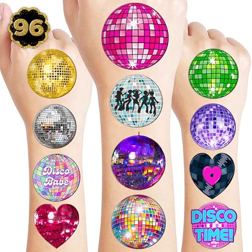 96 Disco Ball Temporary Tattoos for Kids - 70s Party Favors
