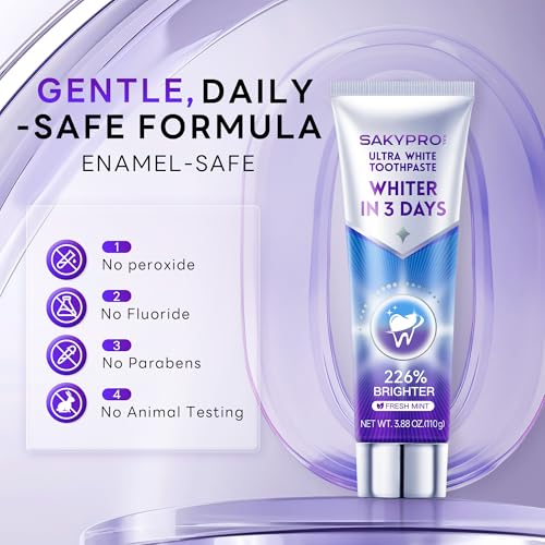 SAKYPRORAL Purple Whitening Toothpaste 3.88oz Pack of 3 - Dual Enzyme Stain Removal