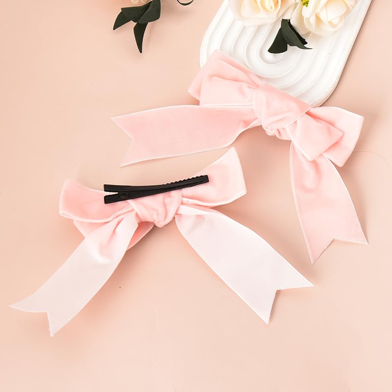 Small Bow Hair Clips for Women Velvet Hair Bows for Girls Clip Pink Bow Barrette Hair Bow Accessories Clip Side Hair Clip Bow Decorative Hair Clips for Thin Thick Hair 2 Pack Bowknot Hair Clip