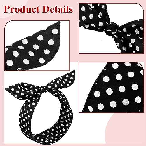 Hicarer 2 Pcs Polka Dot Headbands for Women Halloween Headband Retro Bandana Dress up 50s Outfit Wire Hairband Vintage Headwrap Cosplay Party Hair Accessories(0.23 Inch,Black, White)