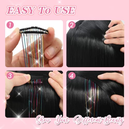POROLIR Silver Clip-In Hair Tinsel Extensions 20 Inch Sparkly Fairy Hair Accessories for Women & Kids - Heat Resistant, Reusable