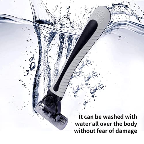 Men's 6-Blade Reusable Razor with 24 Cartridges & Anti-Slip Handle