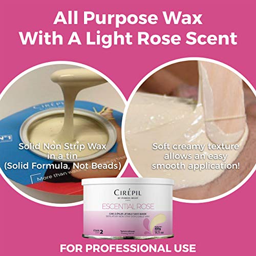 Cirepil - Escential Rose - 400g / 14.11 oz Hard Wax Tin - Creamy Stripless Wax for Sensitive Areas - Effective on Short & Shaved Hair - Professional Body & Bikini Depilatory Refill
