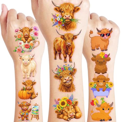 96 Pc Cow Print Temporary Tattoos for Kids - Farm Theme Party Favors