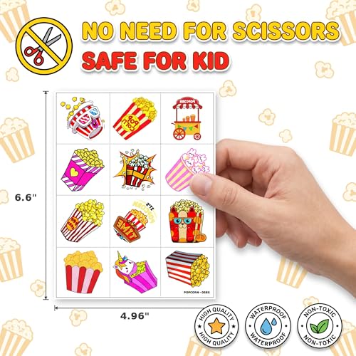 96 PCS Movie Popcorn Temporary Tattoos for Kids