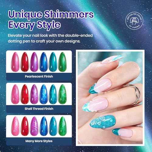 Beetles Pearl Gel Nail Polish Set, Dark Color Pink Red Purple Green Blue Nail Drawing Gel Polish 6 Colors Shimmer Mystic Flow Swirl Thread Effect Soak Off LED UV Curing for DIY Nail Art