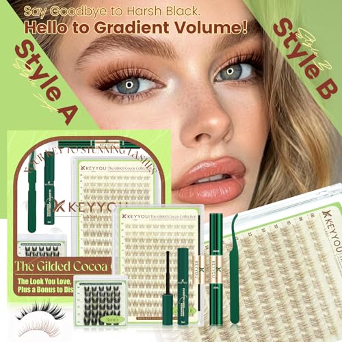 KEYYOU Brown Velure Lash Clusters Kit with Bonus Black Lashes - 150pcs
