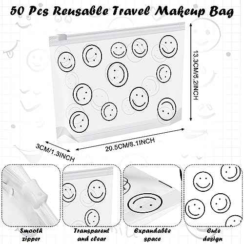Silkfly 50 Pcs Clear Makeup Bags Bulk Cosmetic Bags with Zippers Travel Toiletry Pouch for Women Men Portable Waterproof PE Pouch Fit Airport Airline Compliant