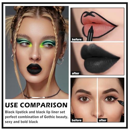 Black Liquid Lipstick & Liner Kit - Matte, Long-Lasting
