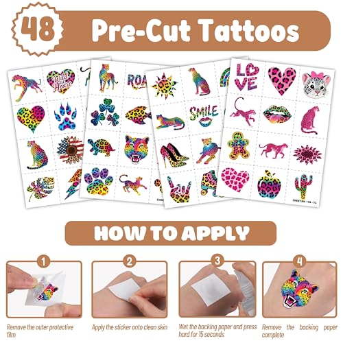 Cheetah Party Favors Bundle - 48 Tattoo Stickers & 24 Slap Bracelets