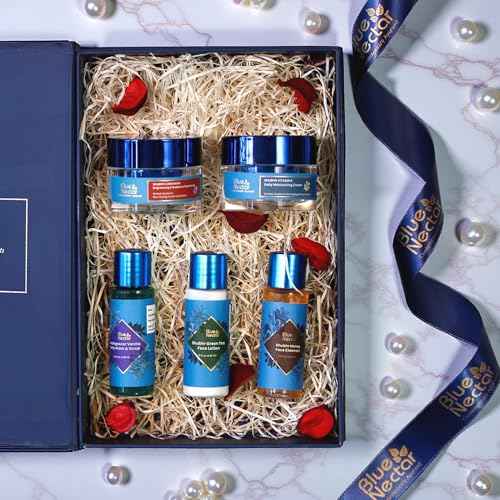 Premium Beauty Gift Set for Women & Men | Blue Nectar Face Wash, Cream, Scrub, Body Wash & Body Lotion with Herbal Ingredients | Ideal Christmas Holidays Gift for Mom, Dad, Girlfriend & Coworkers