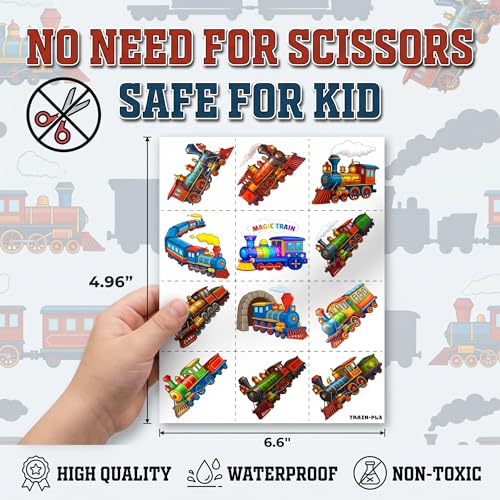 Train Temporary Tattoos for Kids, 96 PCS (8 Sheets)