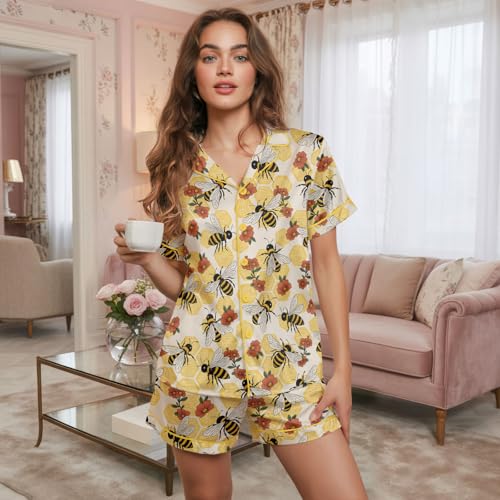 Women's Soft Satin Button-Down Pajama Set - 2 Piece Short Sleeves