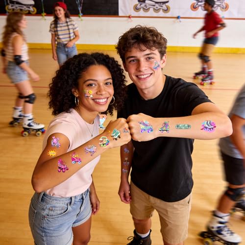Roller Skate Temporary Tattoos,20 Sheets 200 Pieces Roller Skate Themed Tattoos Stickers Party Decoration Supplies for Adults