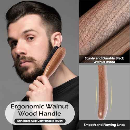 Beard Brush, 100% Real Wild Boar Bristle Walnut Wood Beard & Mustache Comb Brush for Men¡¯s Beard Grooming and Care, Gift for Men to Straighten and Promote Beard Growth