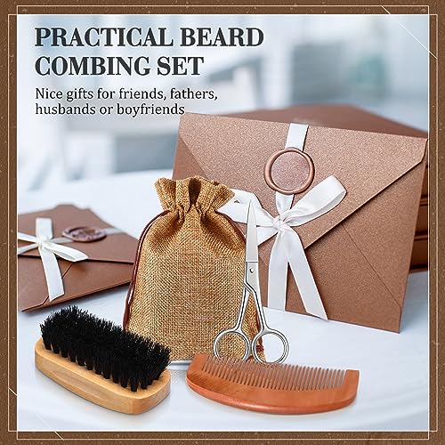 Zubebe 20 Sets Beard Brush and Comb Set for Men, Boar Bristle Brush, Wood Mustache Comb and Beard Trimming Scissors with Travel Pouch, Beard and Mustache Grooming Kit for Beard Care Valentine GIft