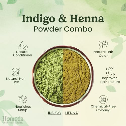 Indigo Powder Organic and Black Henna Powder for Hair Combo (7oz - 3.5oz each) - Natural Henna Indigo For Hair Dye - Black Hair Color (200g)