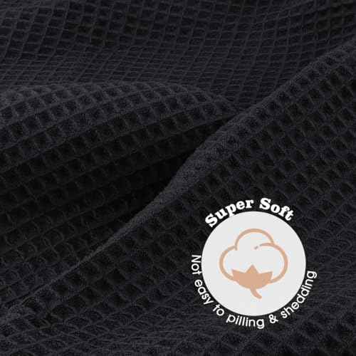 GLIMGLINT 2 Pack Black Microfiber Hair Towel Wrap for Long, Thick, Curly Hair, Super Soft, Fast Drying Waffle Hair Towel Wrap with Elastic Strap 40"X26.5"