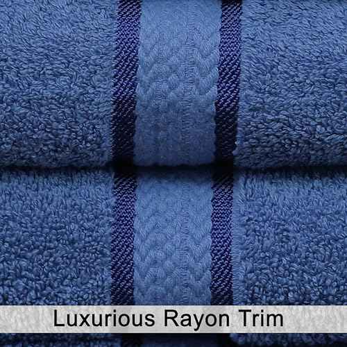 COTTON CRAFT Ultra Soft Washcloths - 12 Pack Luxury Washcloths - 100% Cotton Plush Absorbent 580 GSM Face Towels - Machine Washable Quick Dry Durable Wash Cloth Set - Bathroom Spa Gym Skincare - Blue