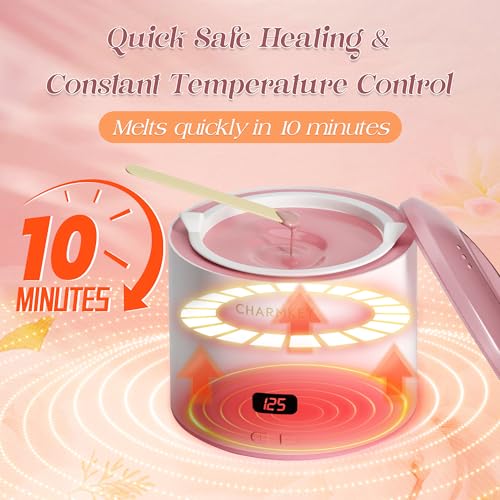 CHARMKEY Hair Removal Waxing Kit for Women, Digital Display Wax Warmer for Face, Eyebrow, Bikini, Body, Wax Machine with 200g Hard Wax Beads, Waxing Heater with 16.9oz Silicone Bowl at Home