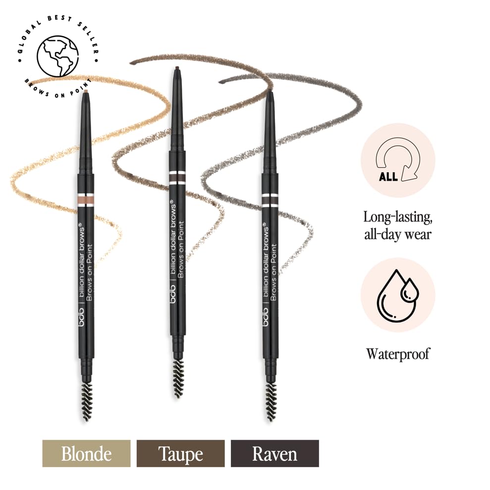 Billion Dollar Brows On Point Waterproof Micro Eyebrow Pencil | Self-Sharpening Tip | Create Hair-like Strokes | Vegan & Cruelty-Free | Natural Blendable Lines