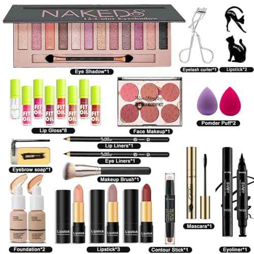 28 Pcs All in One Full Makeup Kit for Women, Makeup Set for Women&Beginner,Eyeshadow, Foundation, Lipsticks, Eyeliner, Mascara, Brow Soap Make Up Gift Set for Women Teen Makeup Kit For Girl